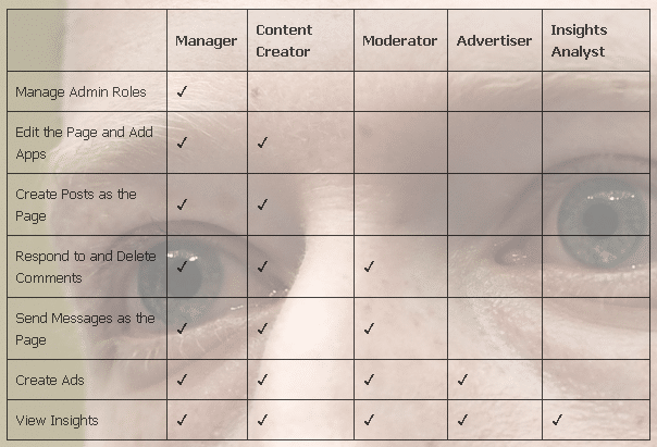 Facebook Page roles chart